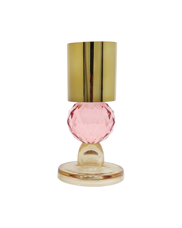 Homeroots Set Of Two Amber Gold & Pink Crystal Taper Candlesticks - Elegant Home Decor Accent Pieces   590268