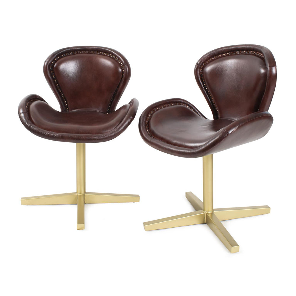 Howard Elliott Newcastle Elegant Leather Chair With Ergonomic Design And Nail Head Accents On Chic Gold Base Brown Leather,Iron 59027-howard-elliott