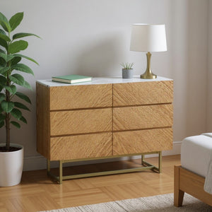 HomeRoots 47" Elegant Brown Six-Drawer Dresser - Sturdy Storage Solution for Modern and Rustic Bedrooms 590275