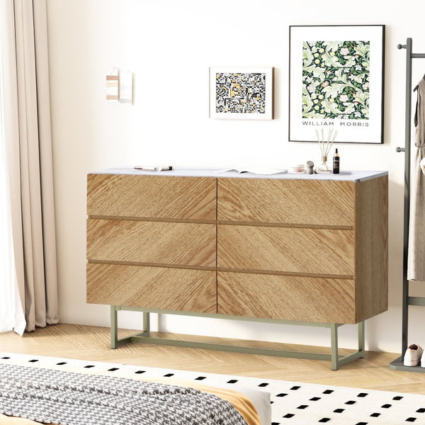 HomeRoots 47" Elegant Brown Six-Drawer Dresser - Sturdy Storage Solution for Modern and Rustic Bedrooms 590275