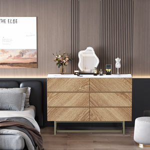 HomeRoots 47" Elegant Brown Six-Drawer Dresser - Sturdy Storage Solution for Modern and Rustic Bedrooms 590275