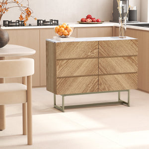 HomeRoots 47" Elegant Brown Six-Drawer Dresser - Sturdy Storage Solution for Modern and Rustic Bedrooms 590275