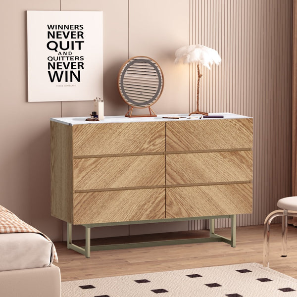 HomeRoots 47" Elegant Brown Six-Drawer Dresser - Sturdy Storage Solution for Modern and Rustic Bedrooms 590275