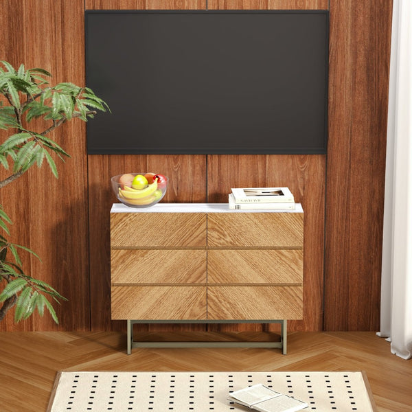 HomeRoots 47" Elegant Brown Six-Drawer Dresser - Sturdy Storage Solution for Modern and Rustic Bedrooms 590275