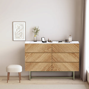HomeRoots 47" Elegant Brown Six-Drawer Dresser - Sturdy Storage Solution for Modern and Rustic Bedrooms 590275
