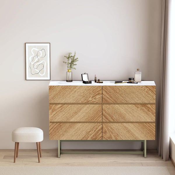 HomeRoots 47" Elegant Brown Six-Drawer Dresser - Sturdy Storage Solution for Modern and Rustic Bedrooms 590275