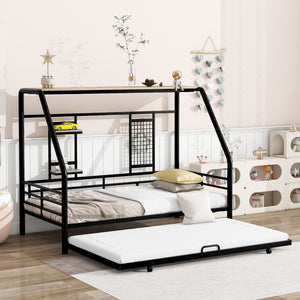 HomeRoots Black Metal Twin Bed Frame with Pull-Out Trundle – Stylish, Durable, Space-Saving Design for Any Room 590276