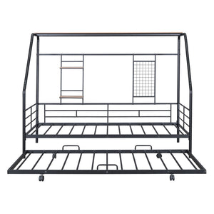 HomeRoots Black Metal Twin Bed Frame with Pull-Out Trundle – Stylish, Durable, Space-Saving Design for Any Room 590276