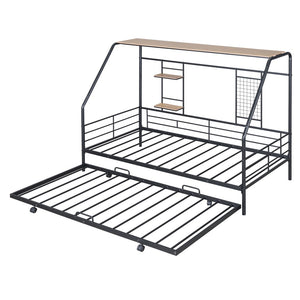 HomeRoots Black Metal Twin Bed Frame with Pull-Out Trundle – Stylish, Durable, Space-Saving Design for Any Room 590276