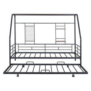 HomeRoots Black Metal Twin Bed Frame with Pull-Out Trundle – Stylish, Durable, Space-Saving Design for Any Room 590276