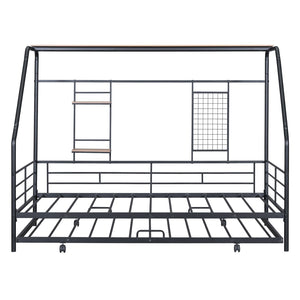 HomeRoots Black Metal Twin Bed Frame with Pull-Out Trundle – Stylish, Durable, Space-Saving Design for Any Room 590276