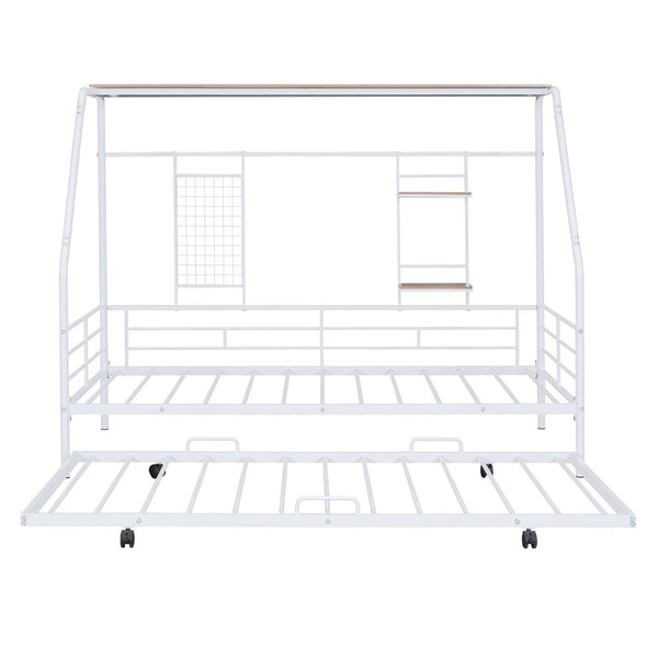 HomeRoots White Metal Twin Bed Frame with Trundle - Vintage Design, Durable Construction for Stylish Sleepovers 590277