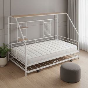 HomeRoots White Metal Twin Bed Frame with Trundle - Vintage Design, Durable Construction for Stylish Sleepovers 590277