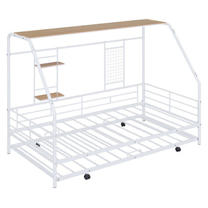 HomeRoots White Metal Twin Bed Frame with Trundle - Vintage Design, Durable Construction for Stylish Sleepovers 590277
