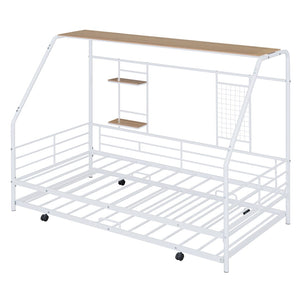 HomeRoots White Metal Twin Bed Frame with Trundle - Vintage Design, Durable Construction for Stylish Sleepovers 590277