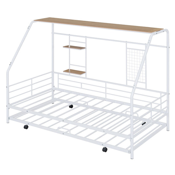 HomeRoots White Metal Twin Bed Frame with Trundle - Vintage Design, Durable Construction for Stylish Sleepovers 590277