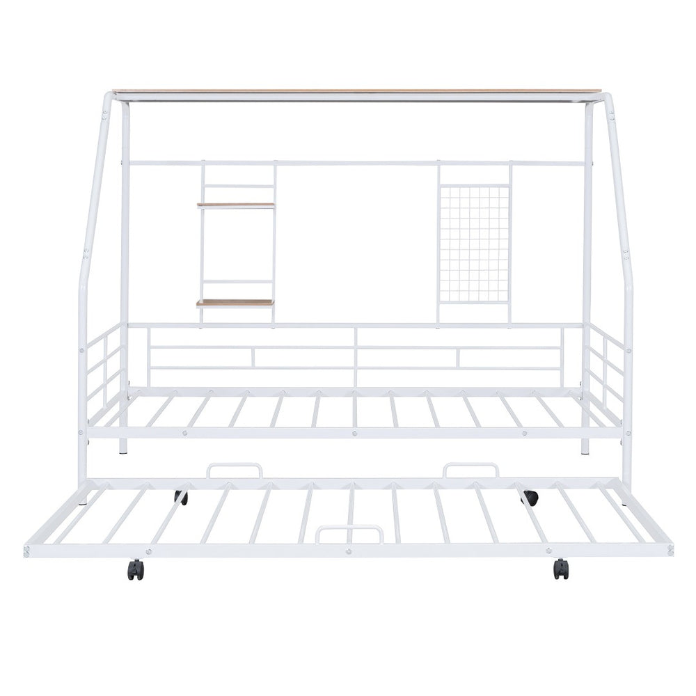 HomeRoots White Metal Twin Bed Frame with Trundle - Vintage Design, Durable Construction for Stylish Sleepovers 590277