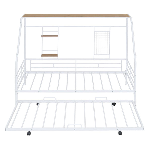 HomeRoots White Metal Twin Bed Frame with Trundle - Vintage Design, Durable Construction for Stylish Sleepovers 590277