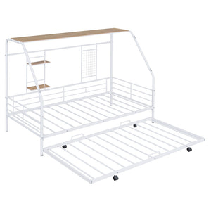 HomeRoots White Metal Twin Bed Frame with Trundle - Vintage Design, Durable Construction for Stylish Sleepovers 590277