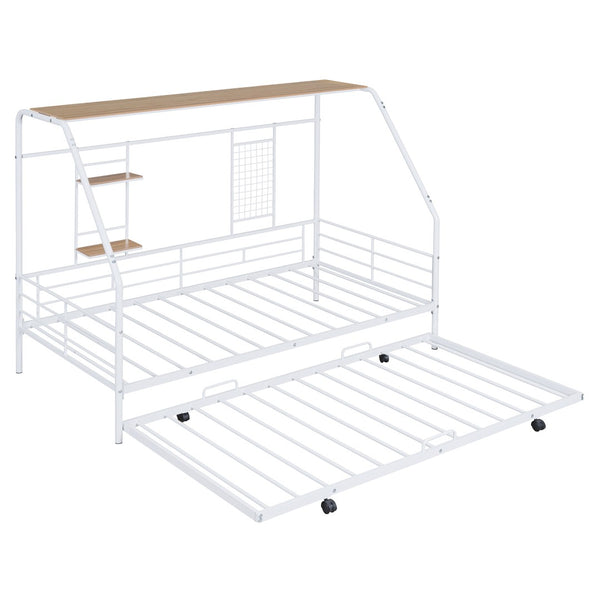 HomeRoots White Metal Twin Bed Frame with Trundle - Vintage Design, Durable Construction for Stylish Sleepovers 590277