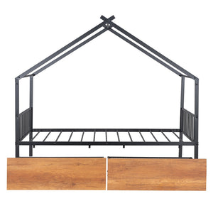 HomeRoots Black Metal Twin Bed Frame with Storage Drawers - Sleek Design, Sturdy Support & Modern Style 590278