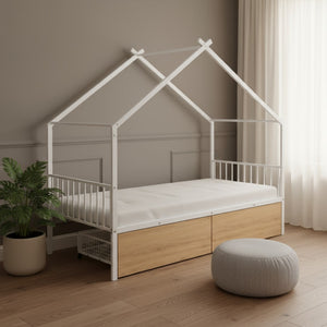 HomeRoots White Metal Twin Bed Frame with Underbed Drawers - Stylish, Durable Design for Modern Bedrooms 590279