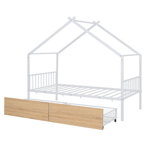 HomeRoots White Metal Twin Bed Frame with Underbed Drawers - Stylish, Durable Design for Modern Bedrooms 590279