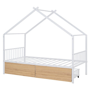 HomeRoots White Metal Twin Bed Frame with Underbed Drawers - Stylish, Durable Design for Modern Bedrooms 590279
