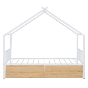 HomeRoots White Metal Twin Bed Frame with Underbed Drawers - Stylish, Durable Design for Modern Bedrooms 590279