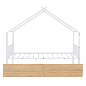 HomeRoots White Metal Twin Bed Frame with Underbed Drawers - Stylish, Durable Design for Modern Bedrooms 590279