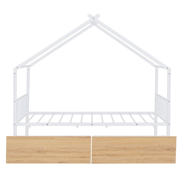HomeRoots White Metal Twin Bed Frame with Underbed Drawers - Stylish, Durable Design for Modern Bedrooms 590279