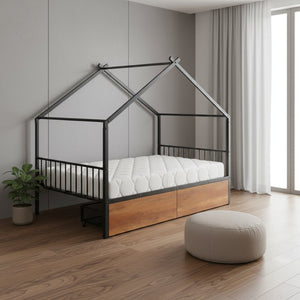 HomeRoots Black Metal Full Bed Frame with Integrated Storage Drawers for Modern Bedroom Organization & Style 590280