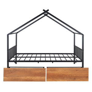 HomeRoots Black Metal Full Bed Frame with Integrated Storage Drawers for Modern Bedroom Organization & Style 590280