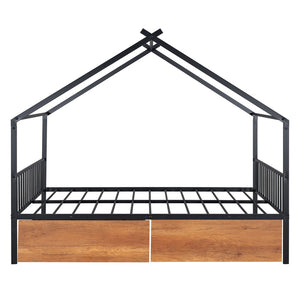HomeRoots Black Metal Full Bed Frame with Integrated Storage Drawers for Modern Bedroom Organization & Style 590280