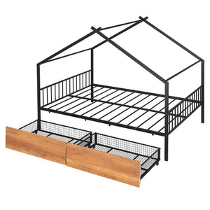 HomeRoots Black Metal Full Bed Frame with Integrated Storage Drawers for Modern Bedroom Organization & Style 590280