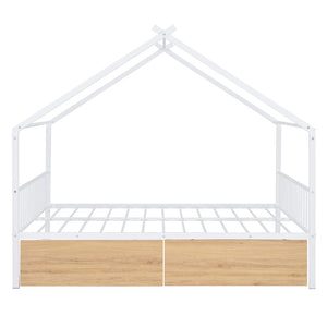 HomeRoots White Metal Full Bed Frame with Storage Drawers - Modern Design for Comfort & Style in Any Bedroom 590281