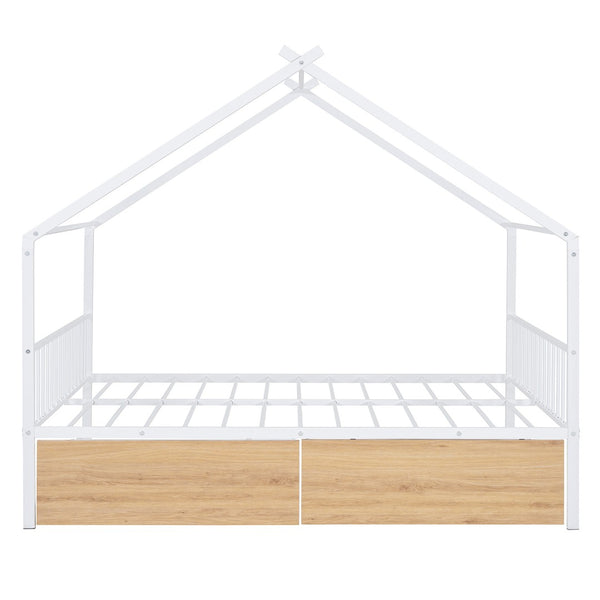 HomeRoots White Metal Full Bed Frame with Storage Drawers - Modern Design for Comfort & Style in Any Bedroom 590281