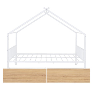 HomeRoots White Metal Full Bed Frame with Storage Drawers - Modern Design for Comfort & Style in Any Bedroom 590281