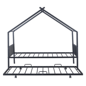 HomeRoots Black Metal Twin Bed Frame with Trundle - Modern Design, Durable, Space-Saving Solution for Any Room 590282