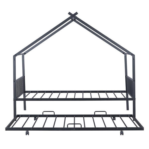 HomeRoots Black Metal Twin Bed Frame with Trundle - Modern Design, Durable, Space-Saving Solution for Any Room 590282