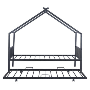 HomeRoots Black Metal Twin Bed Frame with Trundle - Modern Design, Durable, Space-Saving Solution for Any Room 590282