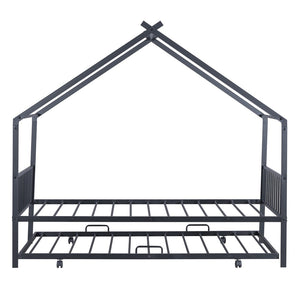 HomeRoots Black Metal Twin Bed Frame with Trundle - Modern Design, Durable, Space-Saving Solution for Any Room 590282