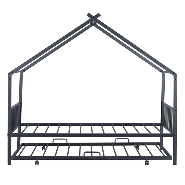 HomeRoots Black Metal Twin Bed Frame with Trundle - Modern Design, Durable, Space-Saving Solution for Any Room 590282