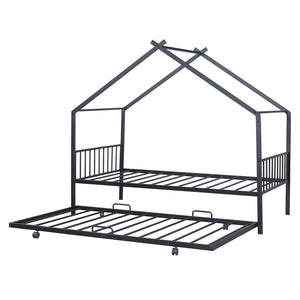 HomeRoots Black Metal Twin Bed Frame with Trundle - Modern Design, Durable, Space-Saving Solution for Any Room 590282