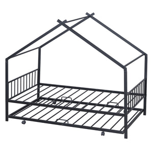HomeRoots Black Metal Twin Bed Frame with Trundle - Modern Design, Durable, Space-Saving Solution for Any Room 590282