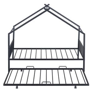 HomeRoots Black Metal Twin Bed Frame with Trundle - Modern Design, Durable, Space-Saving Solution for Any Room 590282