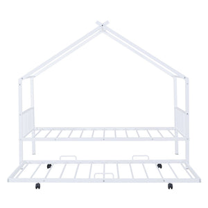 HomeRoots White Metal Twin Bed Frame with Trundle - Stylish, Durable Design for Kids and Guest Rooms, Space-Saving! 590284