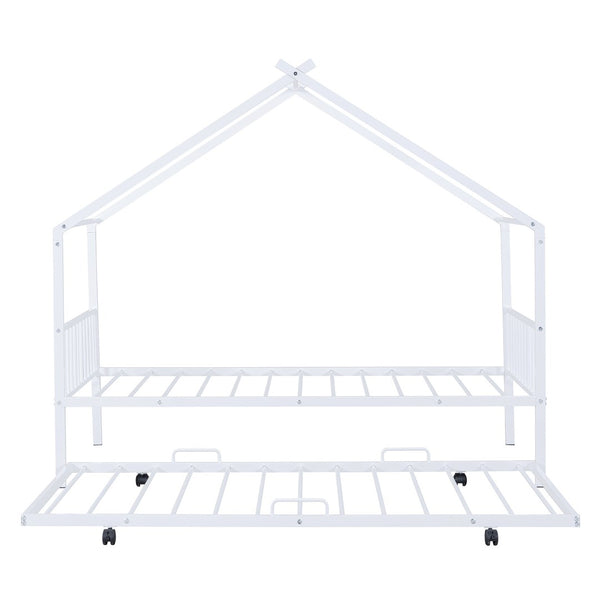 HomeRoots White Metal Twin Bed Frame with Trundle - Stylish, Durable Design for Kids and Guest Rooms, Space-Saving! 590284