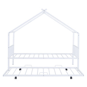 HomeRoots White Metal Twin Bed Frame with Trundle - Stylish, Durable Design for Kids and Guest Rooms, Space-Saving! 590284