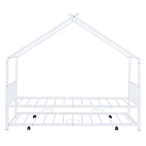 HomeRoots White Metal Twin Bed Frame with Trundle - Stylish, Durable Design for Kids and Guest Rooms, Space-Saving! 590284